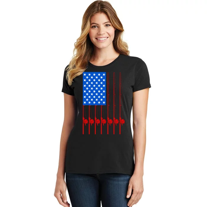 Fishing Poles USA American Flag Women's T-Shirt