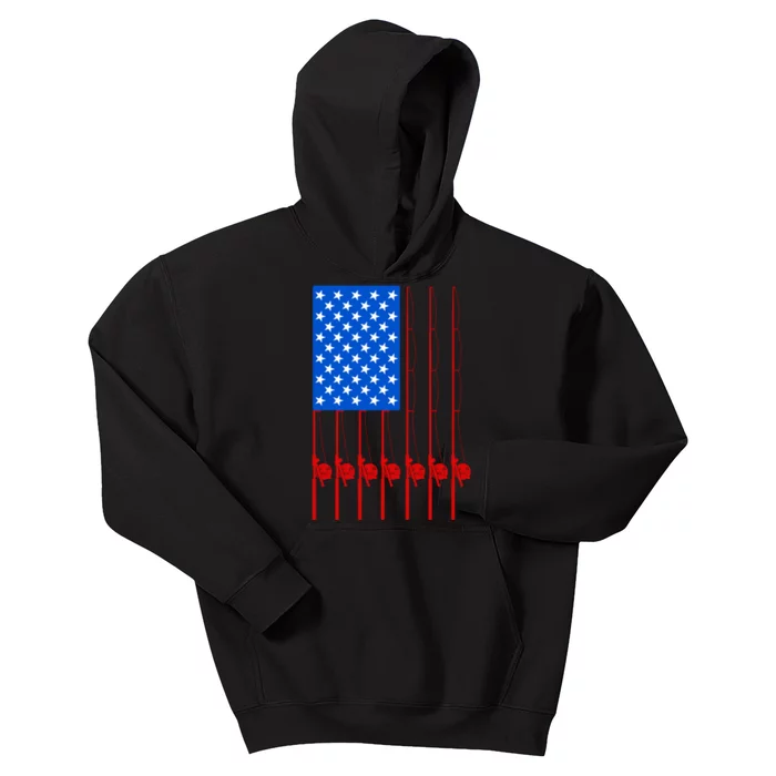 Fishing Poles USA American Flag Kids Hoodie