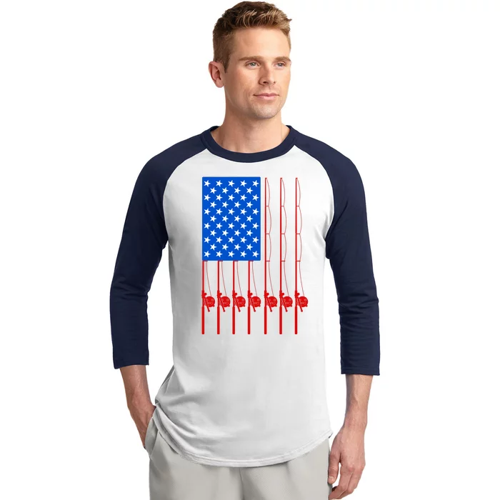 Fishing Poles USA American Flag Baseball Sleeve Shirt