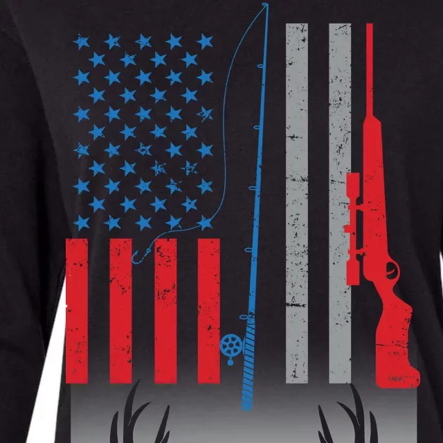 Fishing Rod Hunting Rifle American Flag Womens Cotton Relaxed Long Sleeve T-Shirt