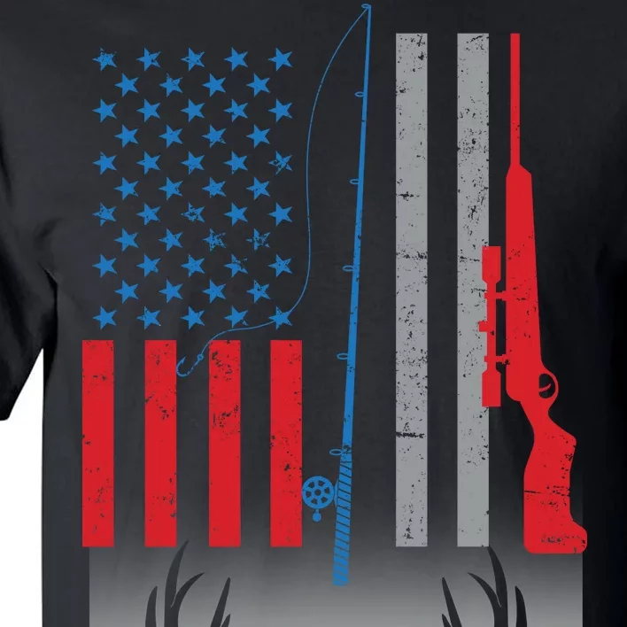 Fishing Rod Hunting Rifle American Flag Tall T-Shirt