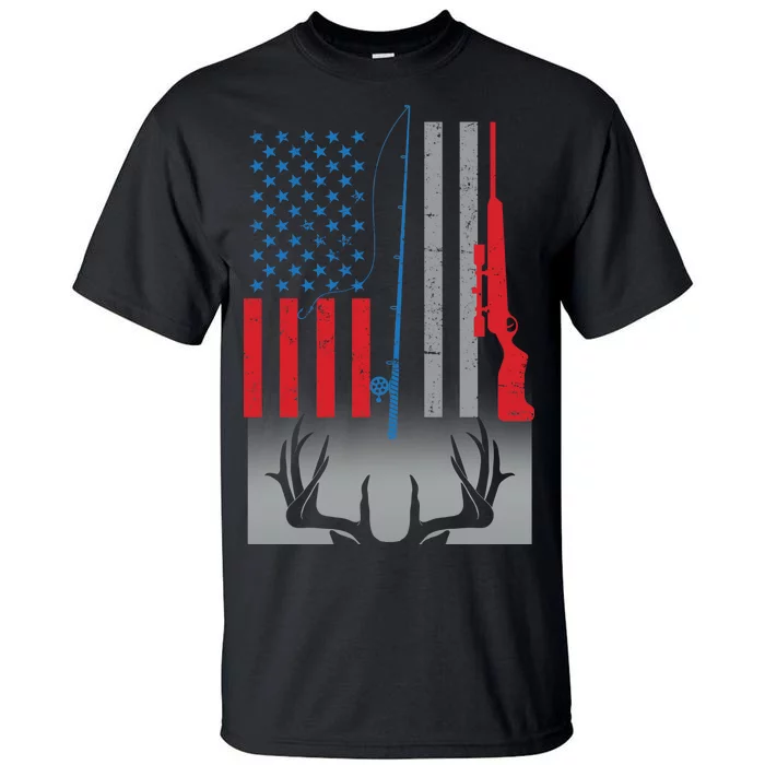 Fishing Rod Hunting Rifle American Flag Tall T-Shirt