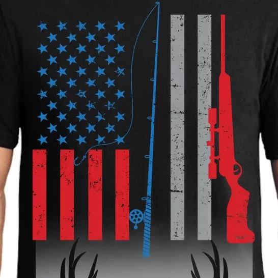 Fishing Rod Hunting Rifle American Flag Pajama Set