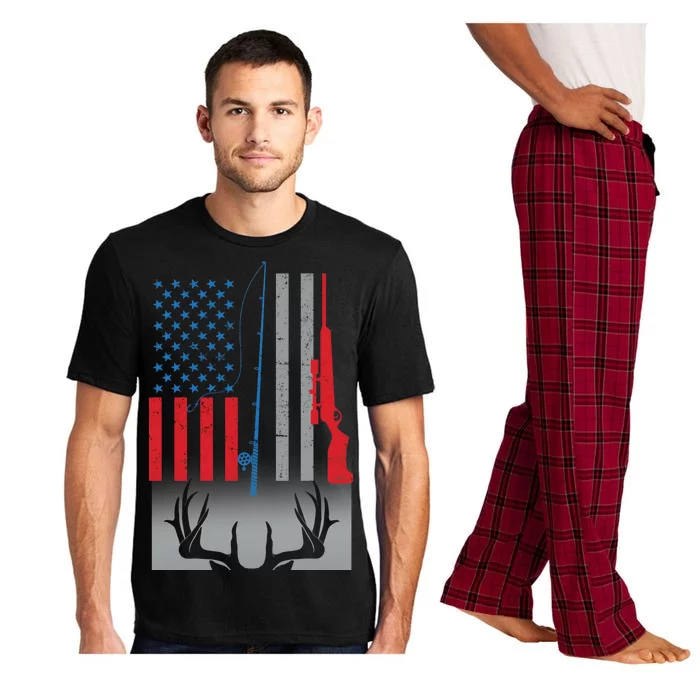 Fishing Rod Hunting Rifle American Flag Pajama Set