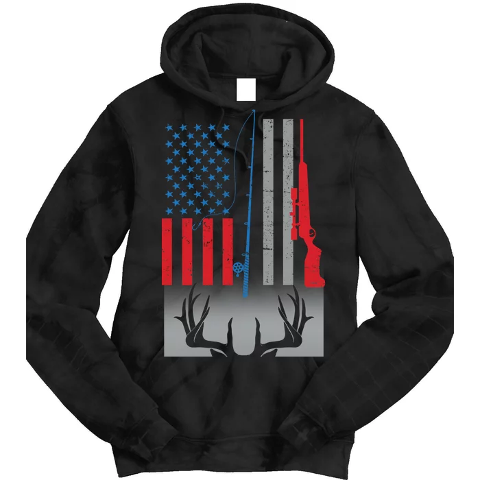 Fishing Rod Hunting Rifle American Flag Tie Dye Hoodie