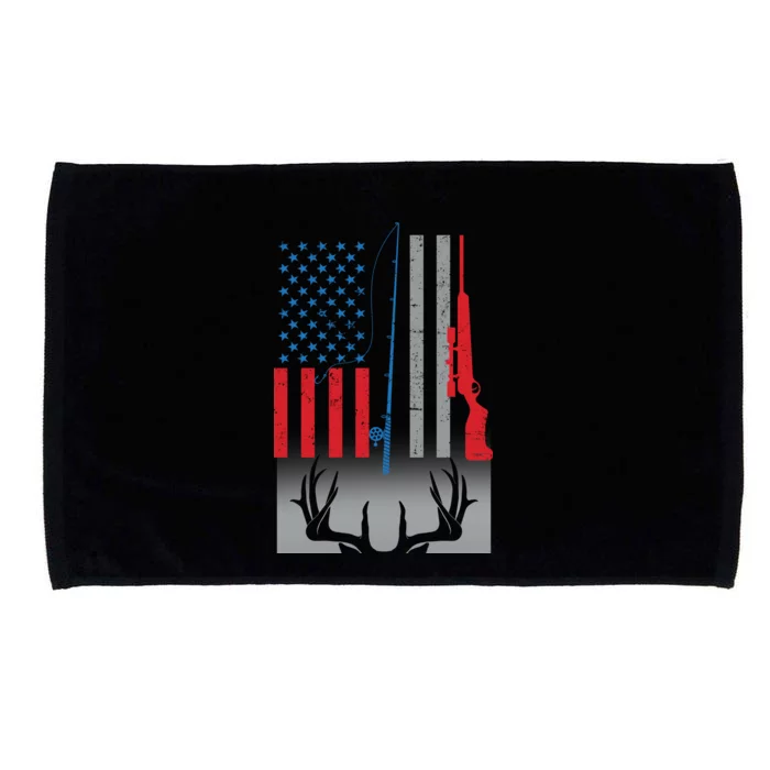 Fishing Rod Hunting Rifle American Flag Microfiber Hand Towel