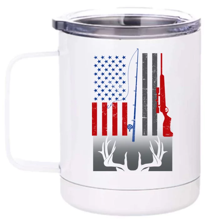 Fishing Rod Hunting Rifle American Flag Front & Back 12oz Stainless Steel Tumbler Cup