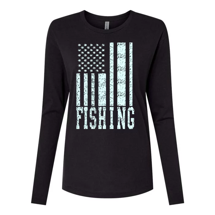 Fishing USA Flag Womens Cotton Relaxed Long Sleeve T-Shirt