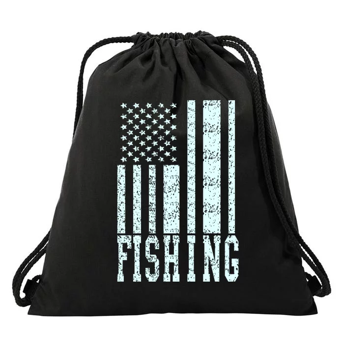 Fishing USA Flag Drawstring Bag