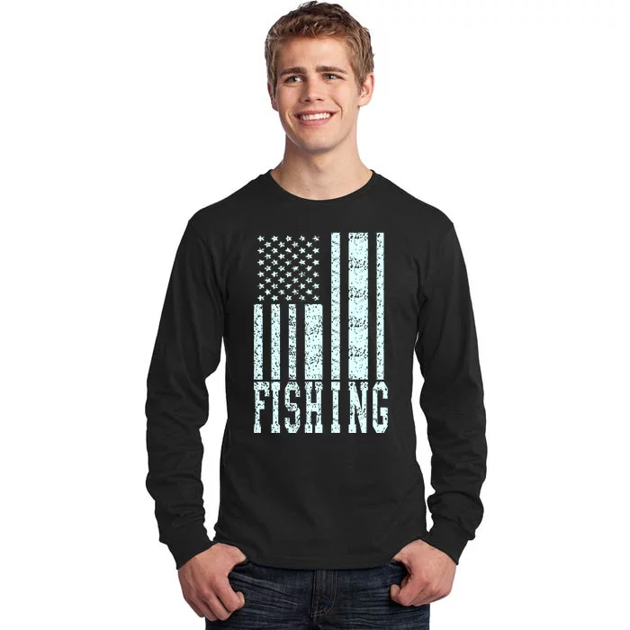 Fishing USA Flag Tall Long Sleeve T-Shirt