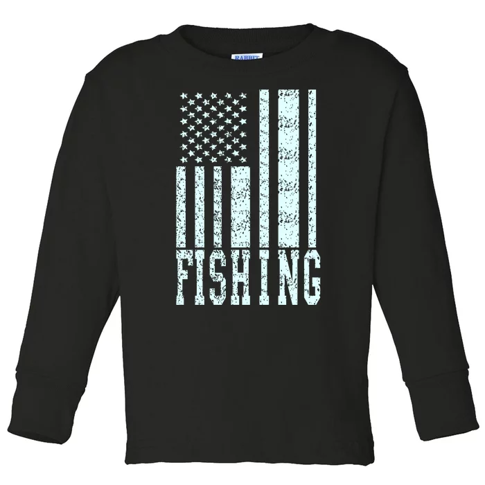 Fishing USA Flag Toddler Long Sleeve Shirt