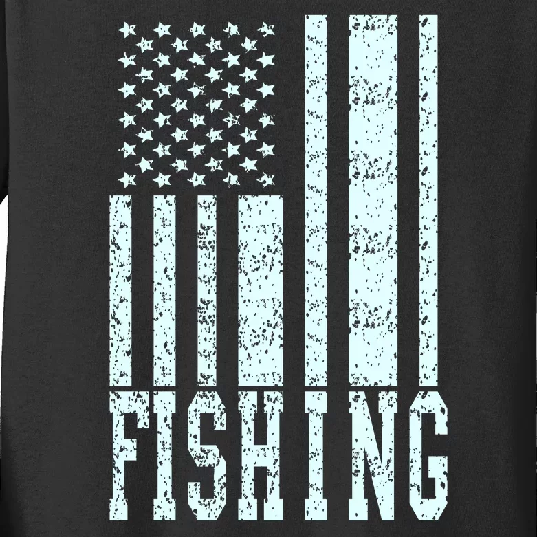 Fishing USA Flag Kids Long Sleeve Shirt