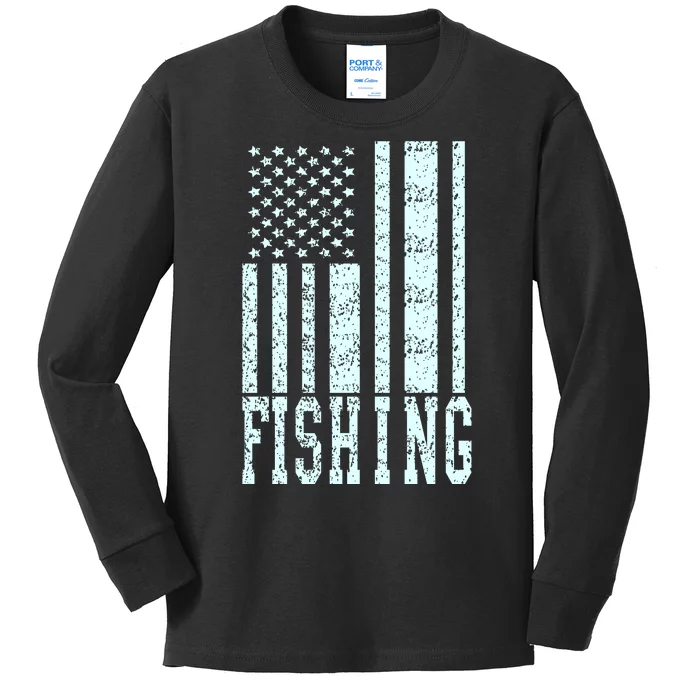 Fishing USA Flag Kids Long Sleeve Shirt