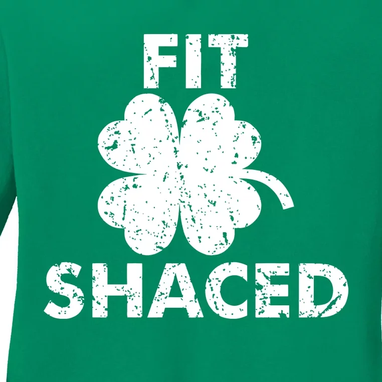 Fit Shaced Funny St. Patrick's Day Irish Clover Beer Drinking Ladies Long Sleeve Shirt