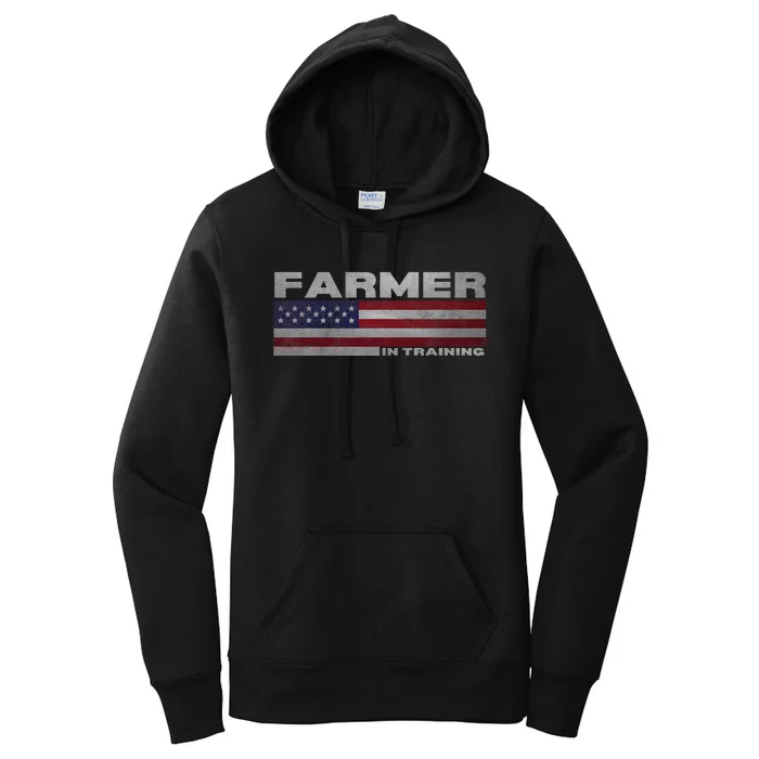 Farmer In Training Future Farmer Patriotic American Flag Women's Pullover Hoodie