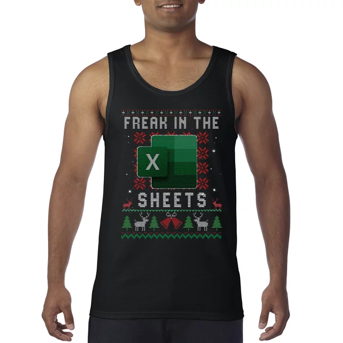 Freak In The Sheets Excel Ugly Christmas Sweater Funny Tank Top