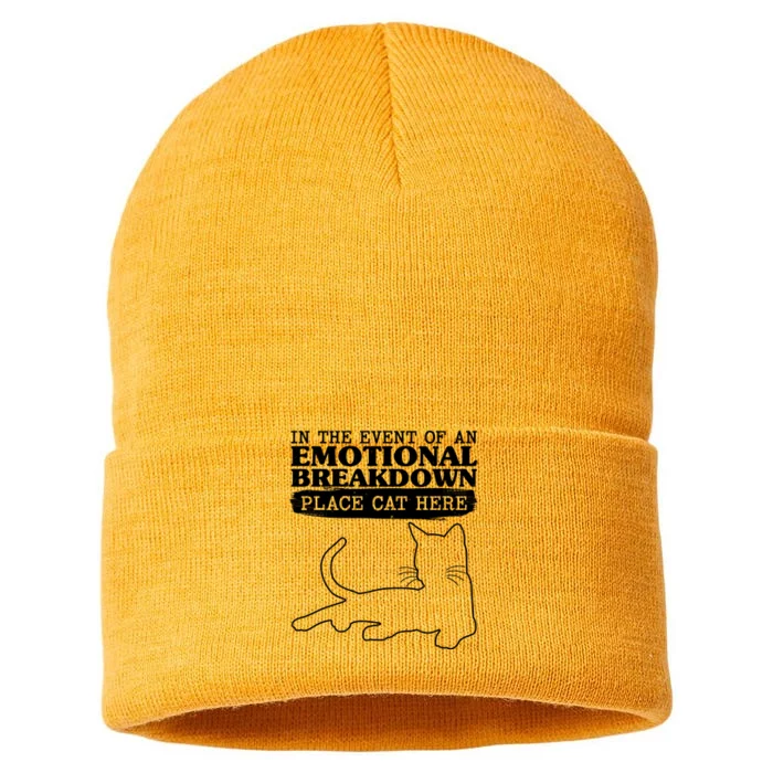 Funny In The Event Of An Emotional Breakdown Place Cat Here Sustainable Knit Beanie