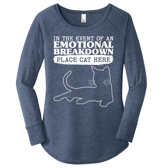 Funny In The Event Of An Emotional Breakdown Place Cat Here Women's Perfect Tri Tunic Long Sleeve Shirt