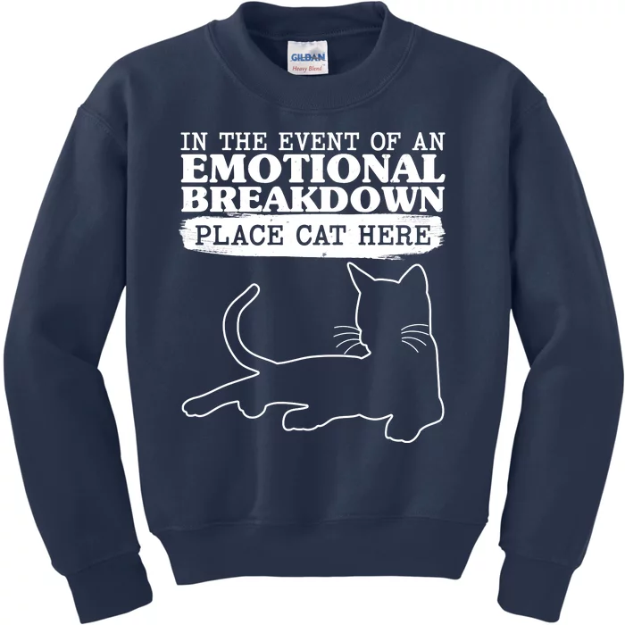 Funny In The Event Of An Emotional Breakdown Place Cat Here Kids Sweatshirt