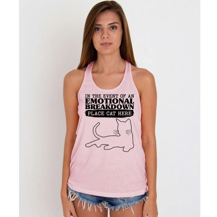 Funny In The Event Of An Emotional Breakdown Place Cat Here Women's Knotted Racerback Tank