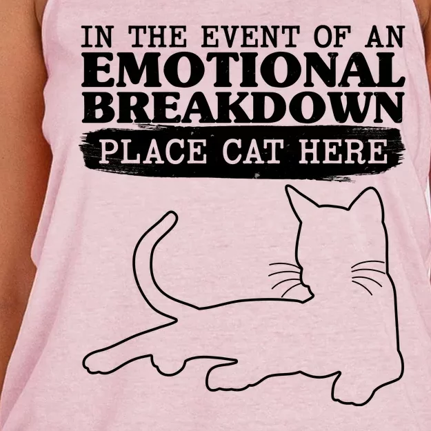 Funny In The Event Of An Emotional Breakdown Place Cat Here Women's Knotted Racerback Tank