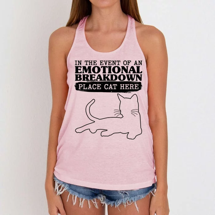 Funny In The Event Of An Emotional Breakdown Place Cat Here Women's Knotted Racerback Tank