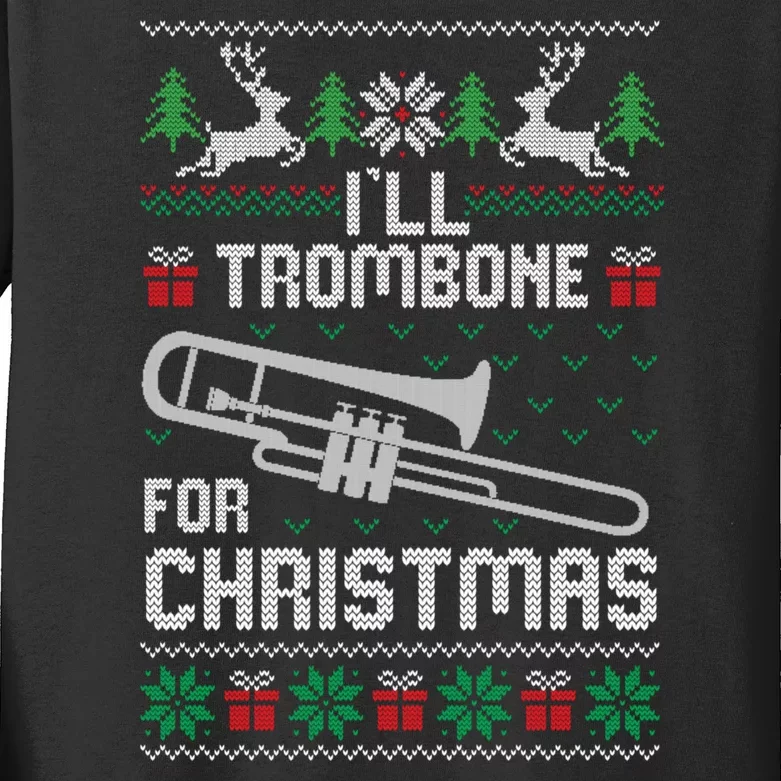 Funny ILl Trombone For Christmas Ugly Xmas Pajama Gift Kids Long Sleeve Shirt