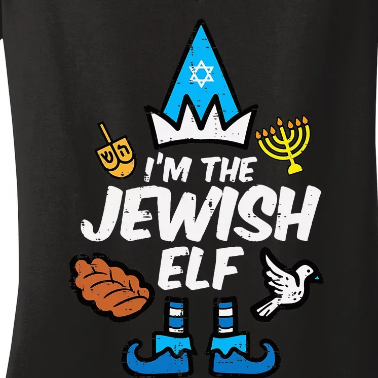 funny Im The Jewish Elf Family Hanukkah Chanukah Women's V-Neck T-Shirt