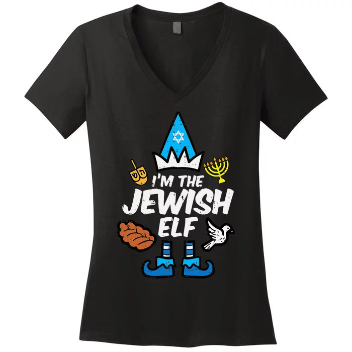 funny Im The Jewish Elf Family Hanukkah Chanukah Women's V-Neck T-Shirt