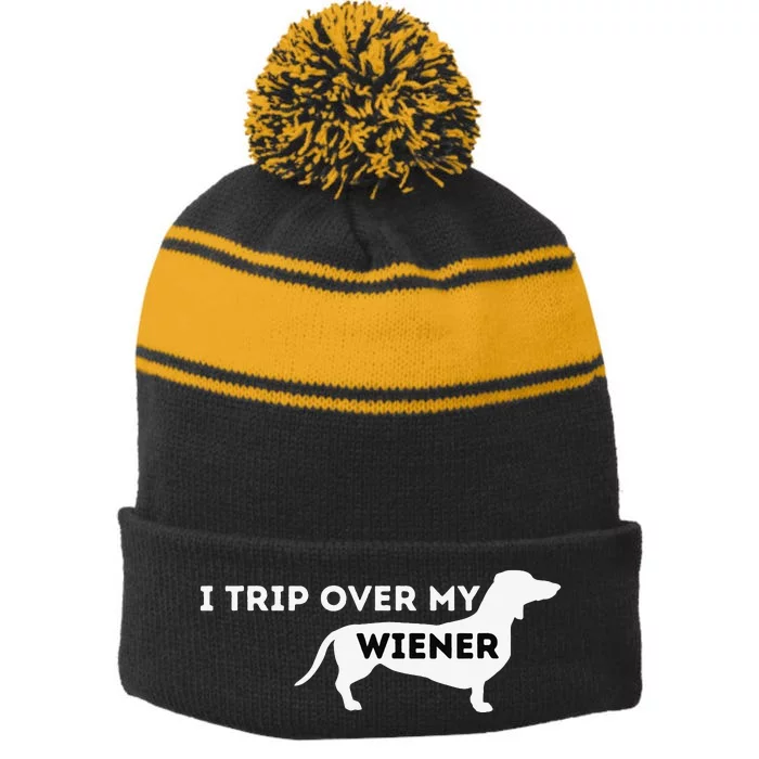 funny I Trip Over My Wiener Dachshund Lover Stripe Pom Pom Beanie