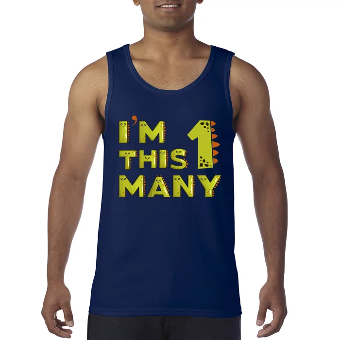 Funny Im This Many 1st Birthday Dinosaur Gift Tank Top