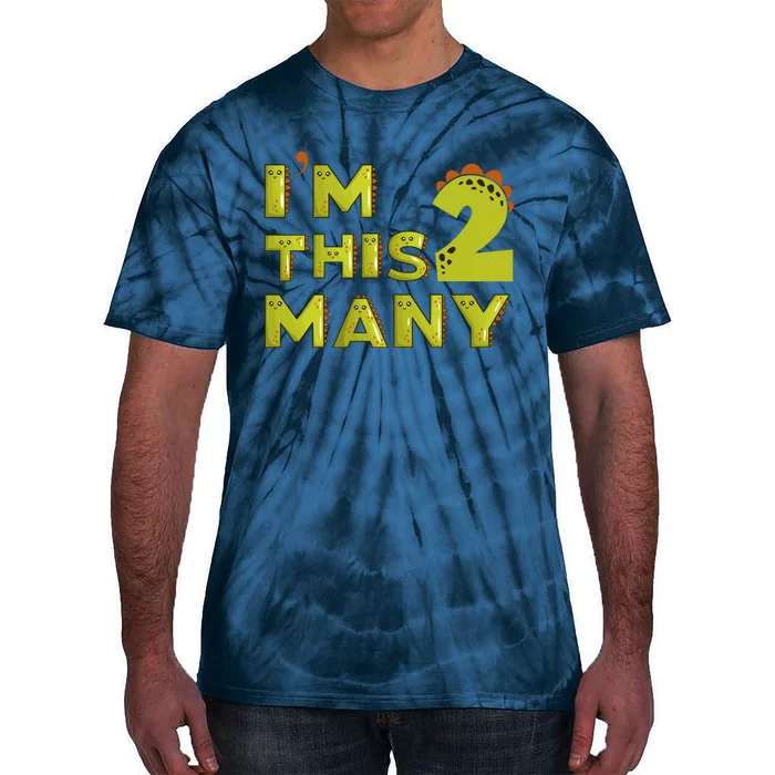 Funny Im This Many 2nd Birthday Dinosaur Gift Tie-Dye T-Shirt