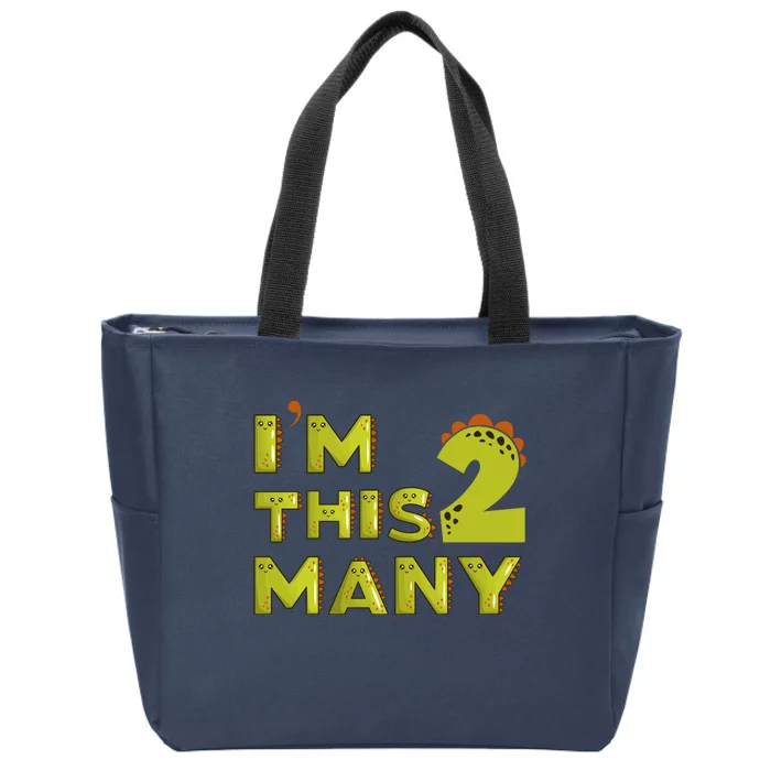 Funny Im This Many 2nd Birthday Dinosaur Gift Zip Tote Bag