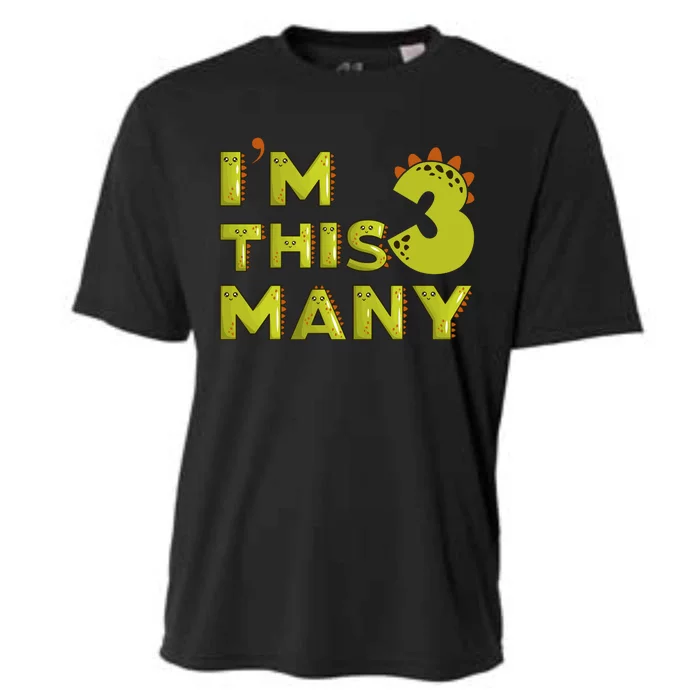 Funny Im This Many 3rd Birthday Dinosaur Gift Cooling Performance Crew T-Shirt