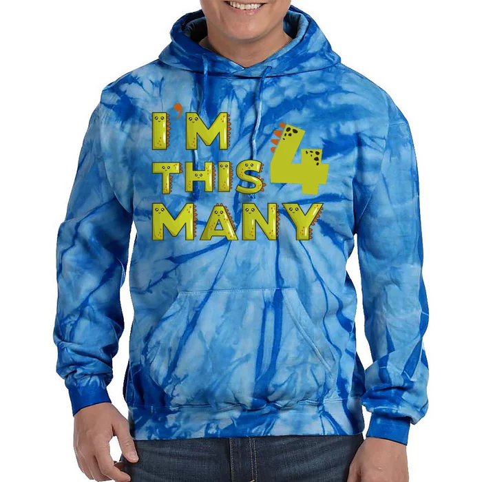 Funny Im This Many 4th Birthday Dinosaur Gift Tie Dye Hoodie