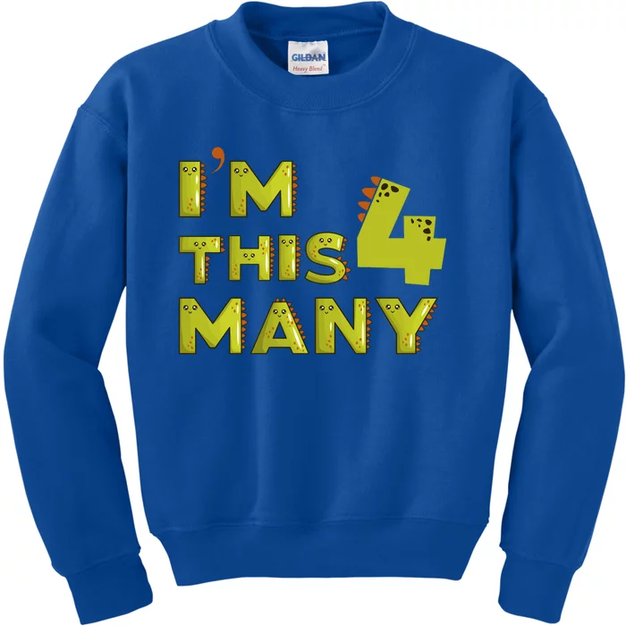 Funny Im This Many 4th Birthday Dinosaur Gift Kids Sweatshirt