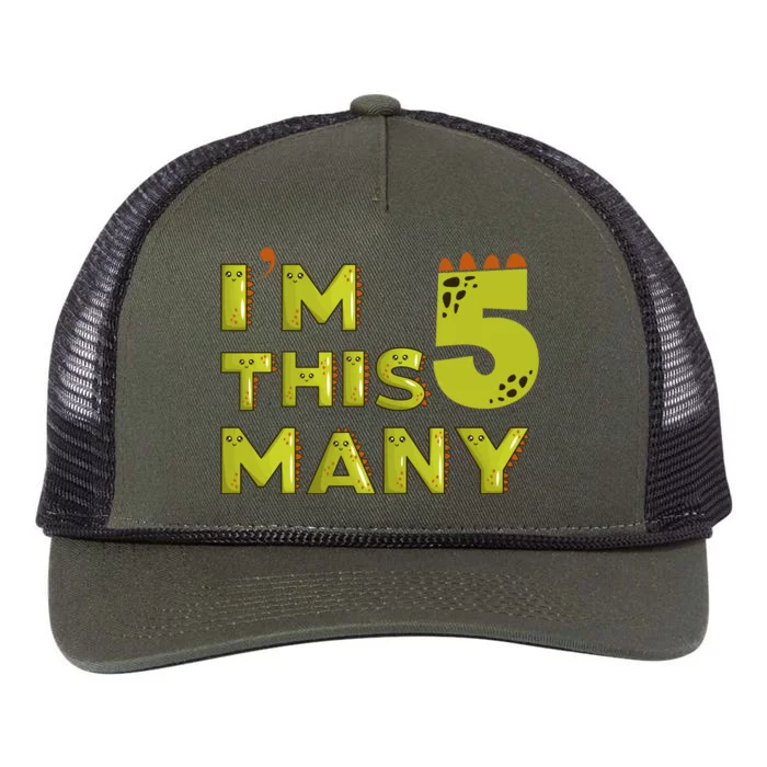 Funny Im This Many 5th Birthday Dinosaur Gift Retro Rope Trucker Hat Cap