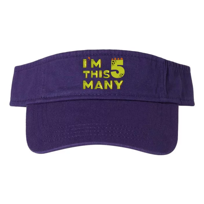 Funny Im This Many 5th Birthday Dinosaur Gift Valucap Bio-Washed Visor