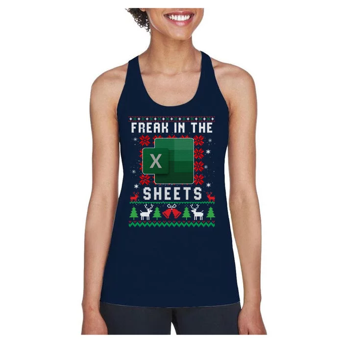 Freak In The Sheets Excel Ugly Christmas Sweater Women's Racerback Tank