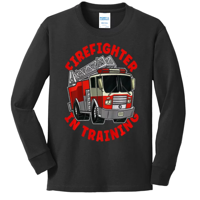 Firefighter In Training  Fire Truck Kids Long Sleeve Shirt