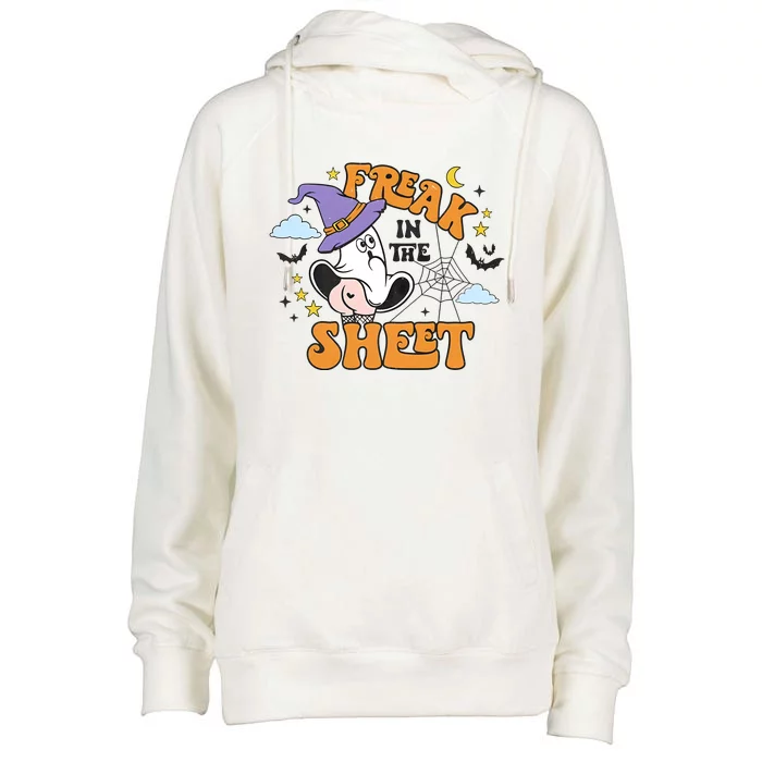 Freak In The Sheets Halloween Cute Ghoul Womens Funnel Neck Pullover Hood