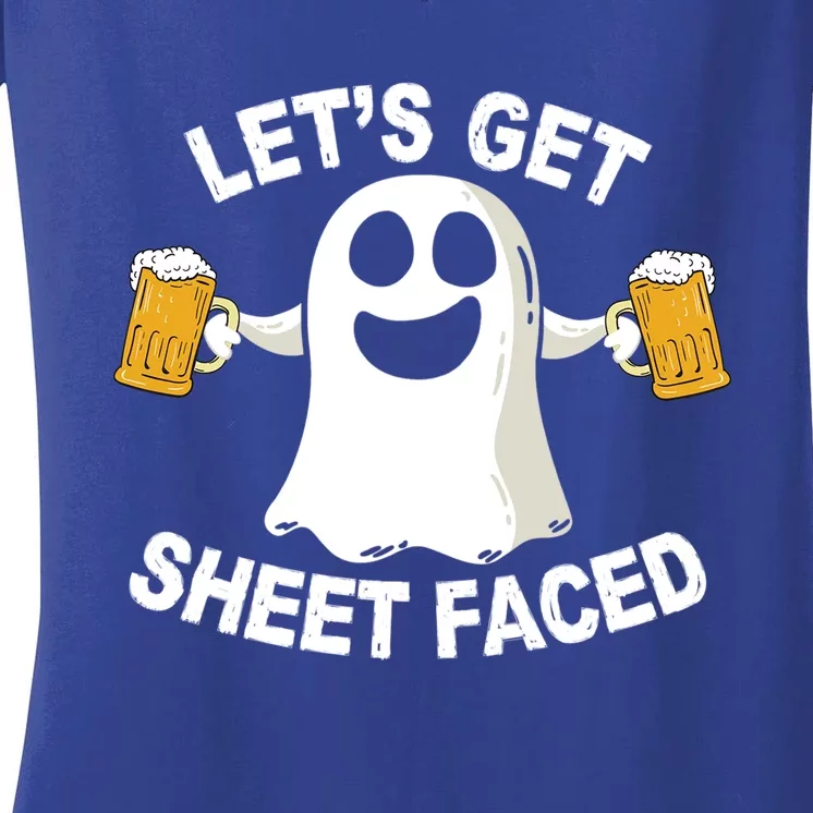 Funny Ing Team Halloween Costume LetS Get Sheet Faced Gift Women's V-Neck T-Shirt