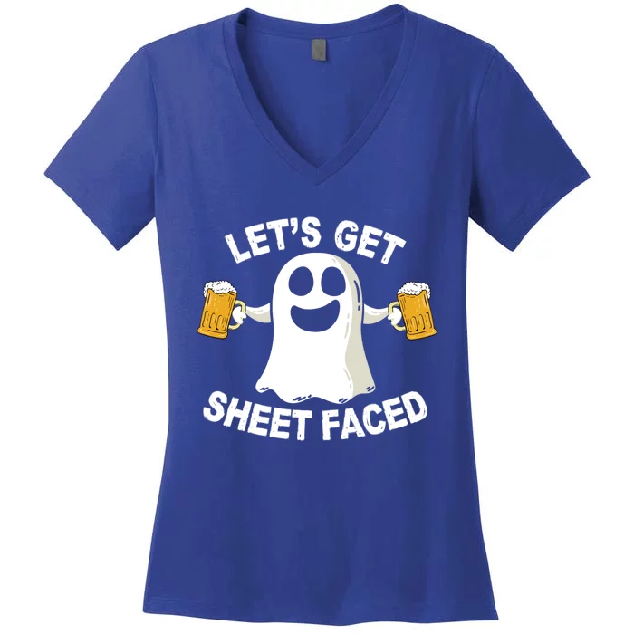 Funny Ing Team Halloween Costume LetS Get Sheet Faced Gift Women's V-Neck T-Shirt