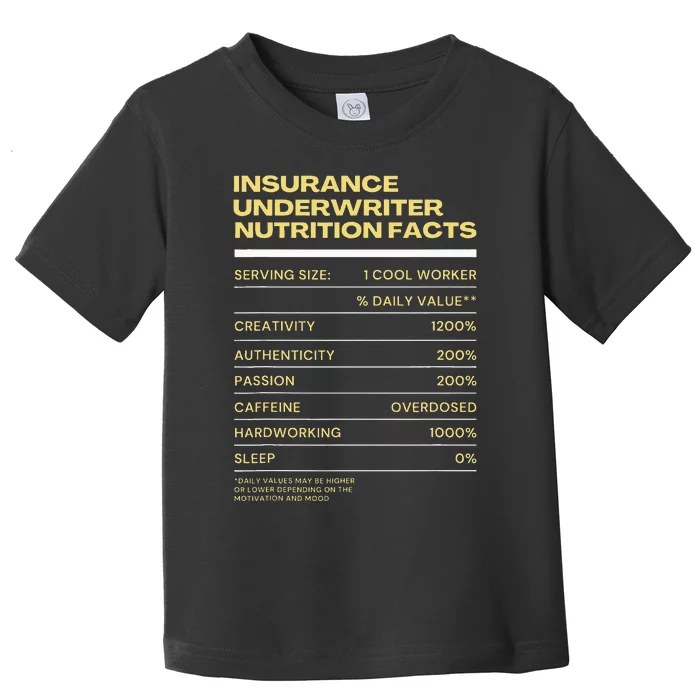 Funny Insurance Underwriter Nutrition Facts Toddler T-Shirt