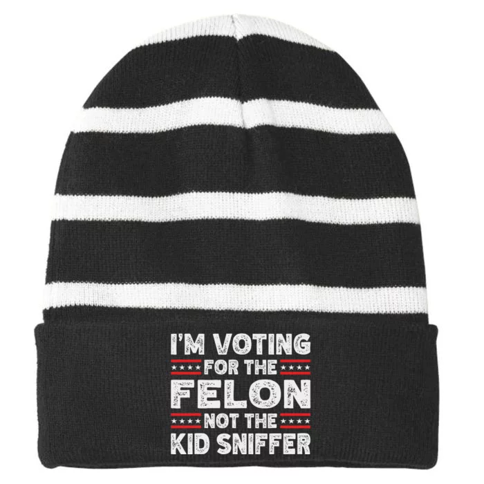 Funny IM Voting For The Felon 2024 Striped Beanie with Solid Band