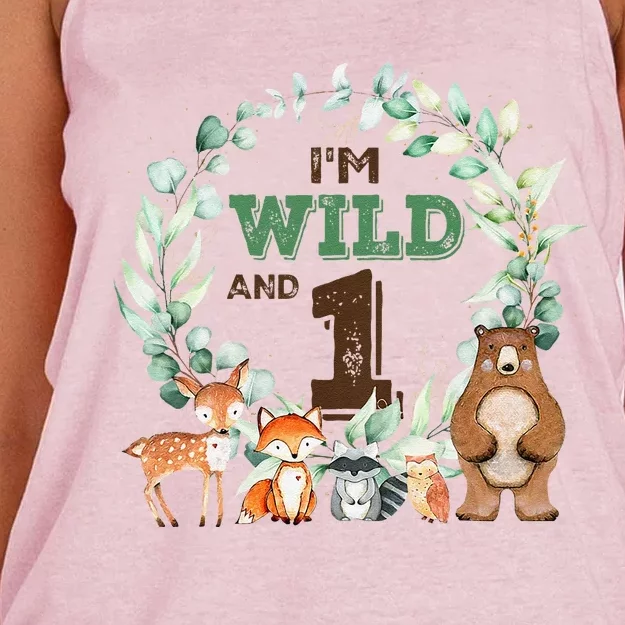 Funny Im Wild And One Zoo Theme Birthday Safari Jungle Animals Women's Knotted Racerback Tank