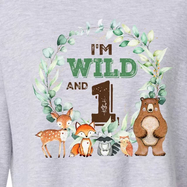 Funny Im Wild And One Zoo Theme Birthday Safari Jungle Animals Cropped Pullover Crew