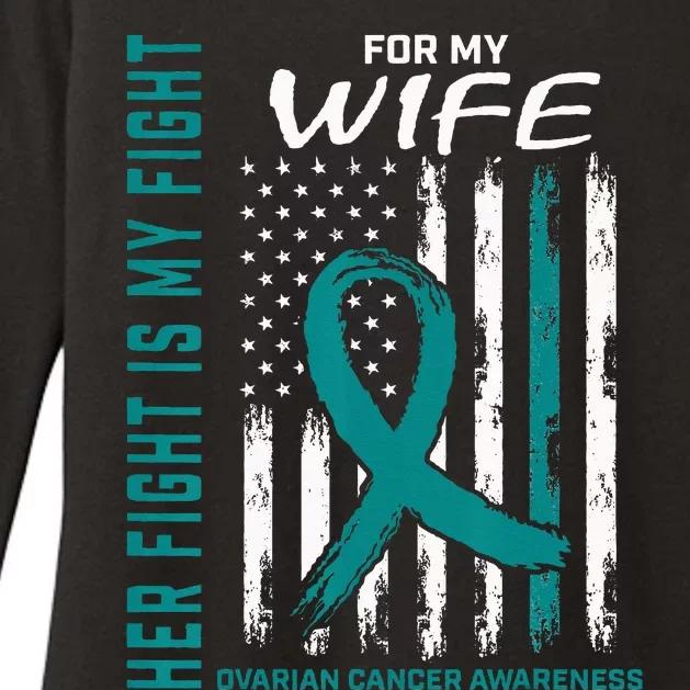 Fight I Wear Teal For My Wife Ovarian Cancer Flag Husband Womens CVC Long Sleeve Shirt