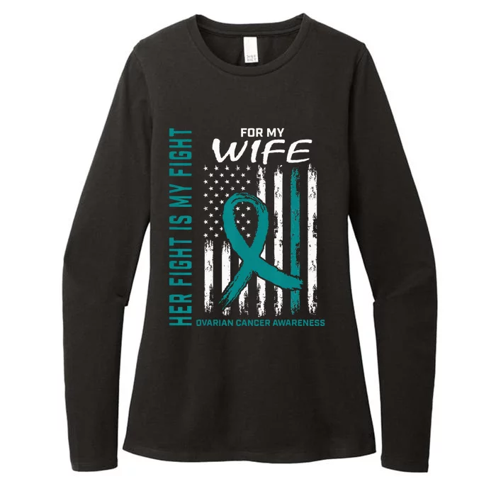 Fight I Wear Teal For My Wife Ovarian Cancer Flag Husband Womens CVC Long Sleeve Shirt