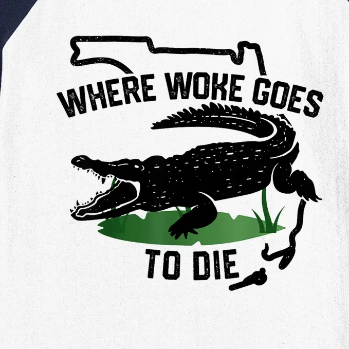 Florida Is Where Woke Goes To Die Crocodile Alligator Baseball Sleeve Shirt